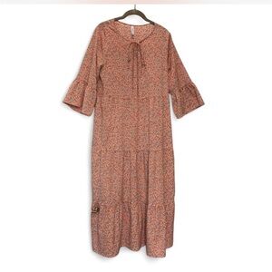 Western Cowgirl prairie Rust Floral Maxi Dress with Tie-Neck size S